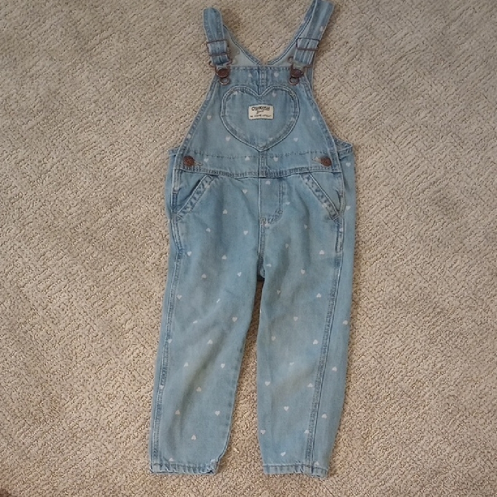 Light Blue Denim Overalls with Heart Pattern